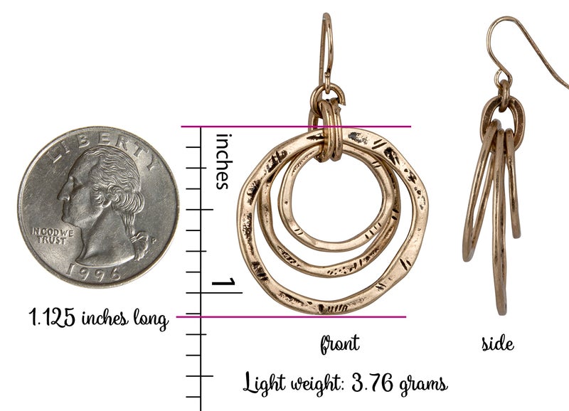SPUNKYsoul 3 Circle Boho Antiqued Gold Dangle Earrings for Women - Image 3